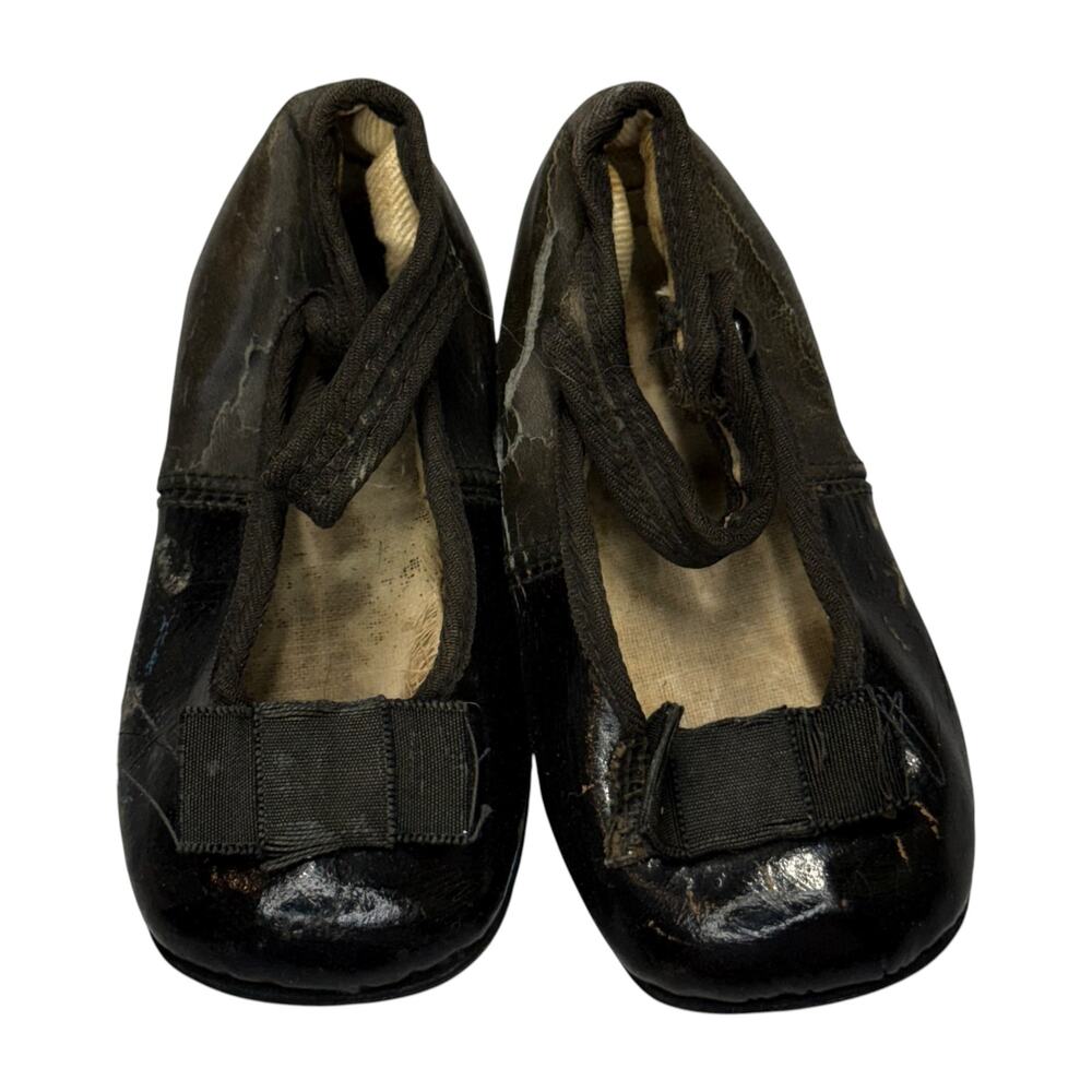 Antique Kreider Black Leather Baby Mary Jane Shoes Vintage - Picture 2 of 9